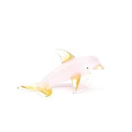 WitnyStore Tiny 1½" Pink Yellow Dolphin Bend Tail Figurine - Miniature Hand Blown Glass Dolphins Porpoises Marine Mammal Aquatic Sea Animals Fish Cute Crystal Decorative Collectible Figure Décor Gifts