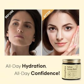 DERPHEA Crepey Skin Repair Cream - Tallow Honey Balm for Aging Skin with Raw Manuka Honey & Olive Oil - Advanced Crepe Fix Cream Face Moisturizer for Crepey, Mature, Dry Skin