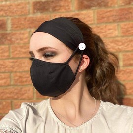 IYOU Wide Button Headbands Black Sports Yoga Head Wraps Stylish Head Scarves Elastic Knotted Turban Hair Bands for Women and Girls (Pack of 4)