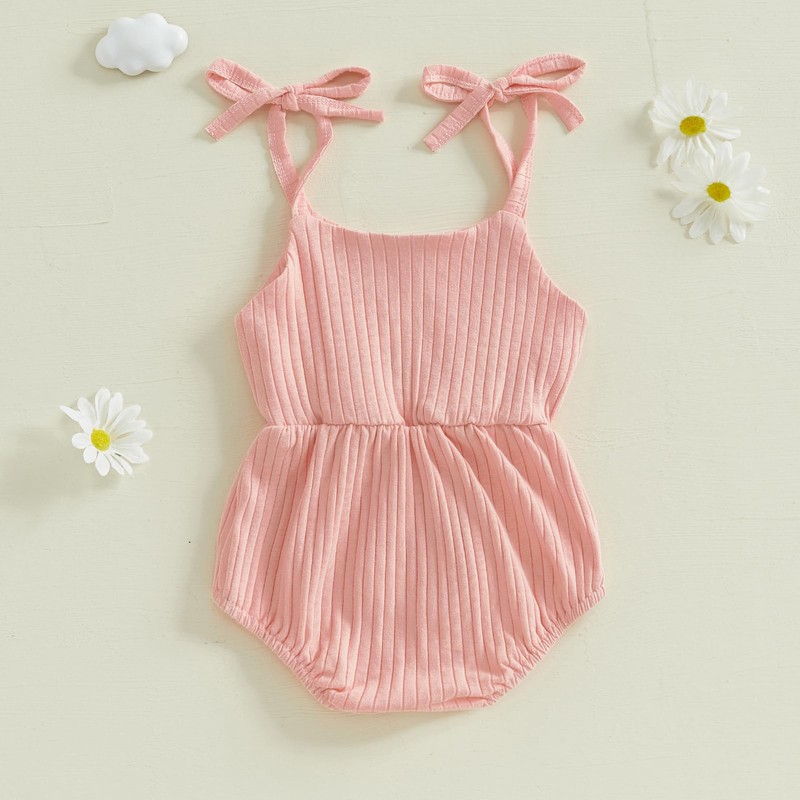 Ursobutegl Newborn Infant Baby Girl Romper Ribbed Knit Sleeveless Spaghetti