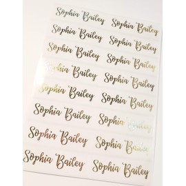 48 Long GOLD INK on Clear Transparent Waterproof Name Stickers- HanPrinting Daycare Labels- School Labels- Long Rectangle Labels Hanprinting