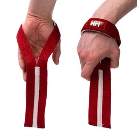 Weightlifting House Wrist Straps for Olympic Weight Lifting, Snatch, Pulls and Deadlifts. Neoprene Padding for Extra Comfort (Red)