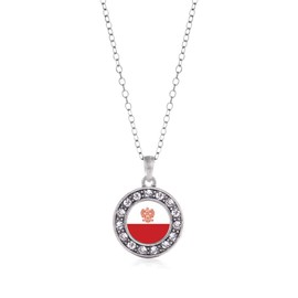 Inspired Silver - Polish Flag Silver Chain Necklace for Women - Circle Pendant Chain Necklace Jewelry Gift with Cubic Zirconia - Women's Necklace Charm with Lobster Claw Clasp
