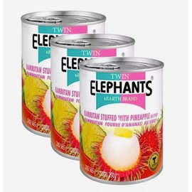 Twin Elephants & Earth Thai Rambutan Stuffed with Pineapple in Syrup 565g (Pack of 3) HALAL