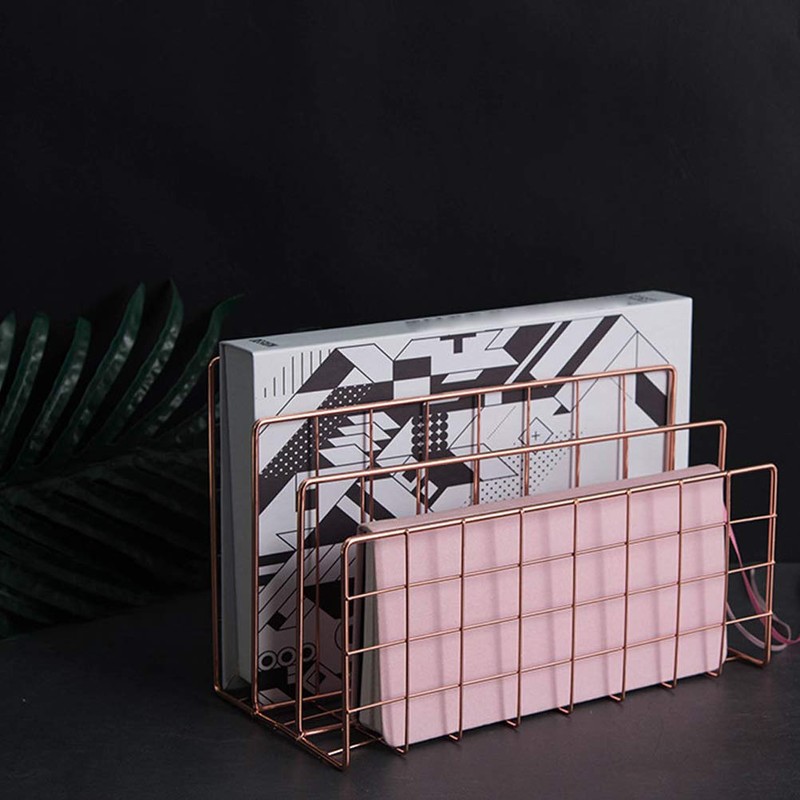 Iron and Metal Letter Holder with Three Grids, Bookcase, Multifunctional