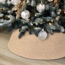 Collar para rbol de Navidad, falda tejida para rbol de Navidad de 28 pulgadas, cubierta de base con aro de mimbre rstico, cuerda de algodn para...    