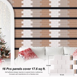 Woven Sound Acoustic Brick Panels Seamless Visual, High Density, Sound Dampening, Decorative Noise Blocker Felt Wall Tiles for Ceilings, Home Office (Black, Brown, Deep & Light Camel), 16x12x0.4 Inch