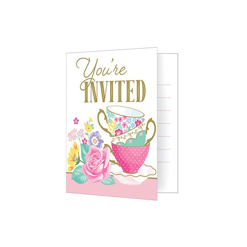 Creative Converting 340144 Floral Tea Party Foldover Invitation