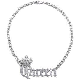 GWOOD Crown Queen Necklace with Crystal Rhinestones, or Earrings (Silver with Hearts)