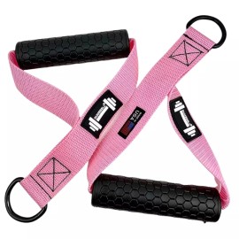 DUMBBELL CrossOver Handle Straps Gym Home Cable Machines Attachment - Pink