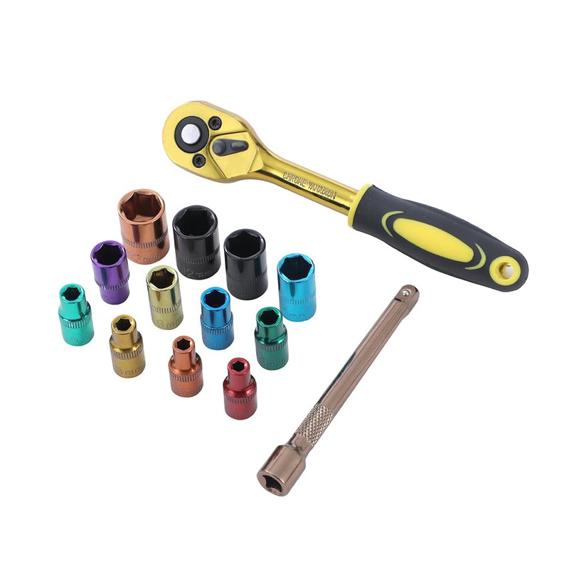 TOPWAY 1/4 Inch Socket Set 14PCs 4-13mm Metric with 24-Teeth