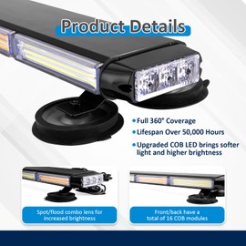 Wsays 50" COB LED Roof Top Strobe Light Bar Double Side-Amber/White with Digital Display Controller Compatible with Trucks Pickup SUV Boat Vehicle