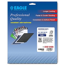 Eagle 9x11 Silicon Carbide Waterproof Sanding Sheets JOB-PAK, Flexible Back, Grit P400, U102-0400, 5 sheets