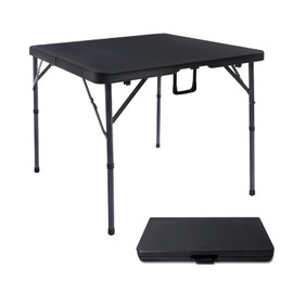 Byliable 34" Square Folding Card Table, Fold-in-Half Utility Dining Portable Table Heavy Duty HDPE Plastic Foldable with Carrying Handle Indoor Outdoor for Picnic, Camping, Party, Black