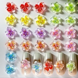 3D Flower Nail Charms 100 Pcs Resin Peach Flower Nail Art Charms for Women Nail Manicure Decoration Mix Colored Floral Gems for Acrylic Nails Craft DIY Supplies