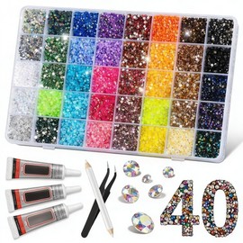 32000Pcs 40 Colors Resin Jelly Rhinestones for Bedazzling, 3mm Flatback Gems Kit for Crafting, Complete Bedazzle Kit for Clothes Shoes Nail Art with Glue and Tools