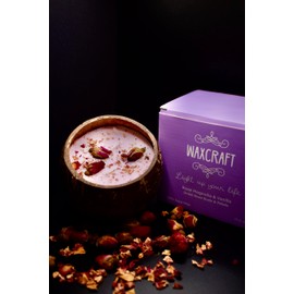 WaxCraft Coconut Shell Candle - 100% Soy Wax, Natural Essential Oils, Handcrafted, Eco-Friendly - Rose Magnolia & Vanilla with Dried Rose Bud & Petals