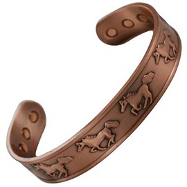Stargems MAGNETIC PURE COPPER BRACELET BANGLE MENS WOMENS 6 MAGNETS HIGH STRENGTH WILD HORSES DESIGN LADIES MENS + VELVET GIFT POUCH