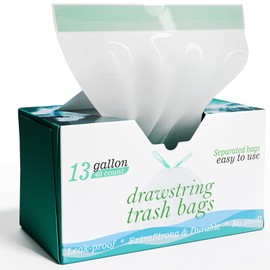 Bay Ridge Laguna 13 Gallon Tall Kitchen Drawstring Trash Bags - 1.2 Mil Extra Strong - Large Drawstring Garbage Bags - Large Plastic Bags - Individual, Unscented, White, 25" x 30", 40 Count