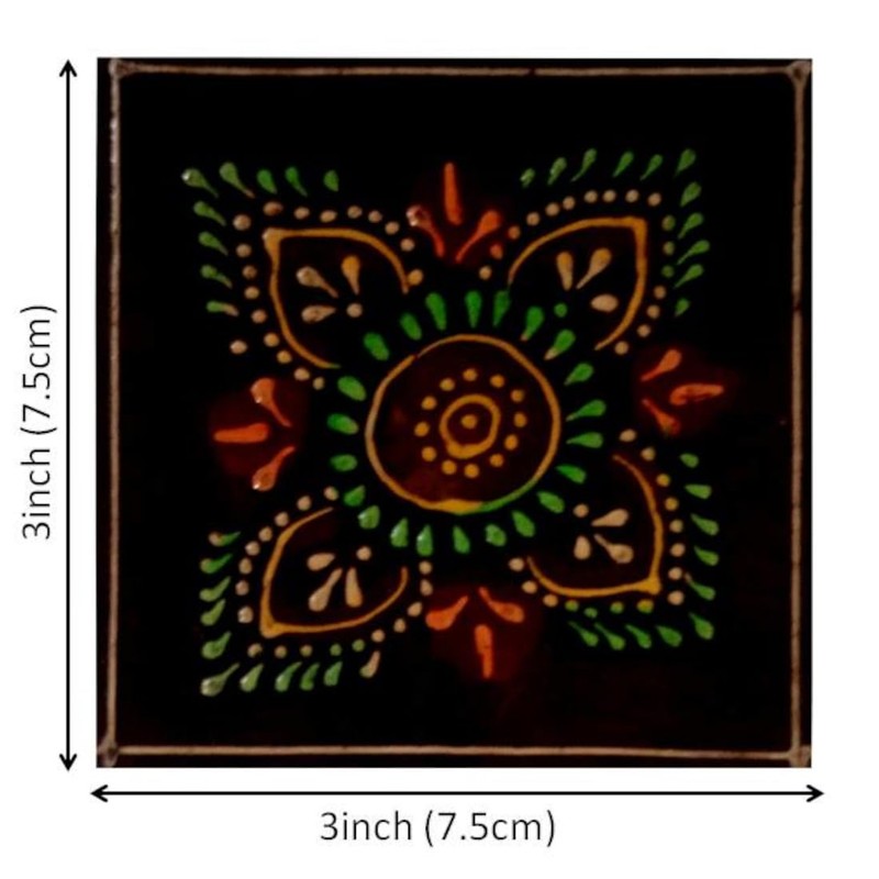 Purpledip Wooden Coasters 'Flora Fountain': Handpainted Set Of 6 Hot
