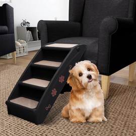 FAMIROSA Folding Dog Stairs Black 24.4"x15.7"x19.5",Weight:6.61lbs,170985