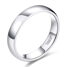SHINYSO 4mm Tungsten Carbide Wedding Ring Dome Polished Wedding Band for Men Women Silver Comfort Fit Size 9