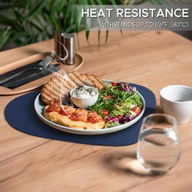 ADRIMER Placemats, Heat Resistant Leather Placemats for Dining Table Set of 4, Waterproof Table Mats, Oval Place Mats Set of 6 Wipeable Round Placemats for Kitchen, Dining Room, Party, Blue