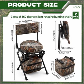 Briwooody 2 Set 360 Degree Swivel Hunting Chairs for Ground Blinds, Folding Hunting Seat, Fishing Chair, Lightweight, Portable, Padded Cushion for Fishing, Camping with Storage Bag