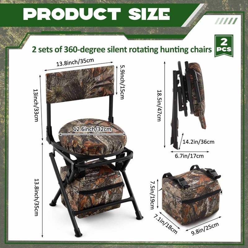 Briwooody 2 Set 360 Degree Swivel Hunting Chairs for Ground