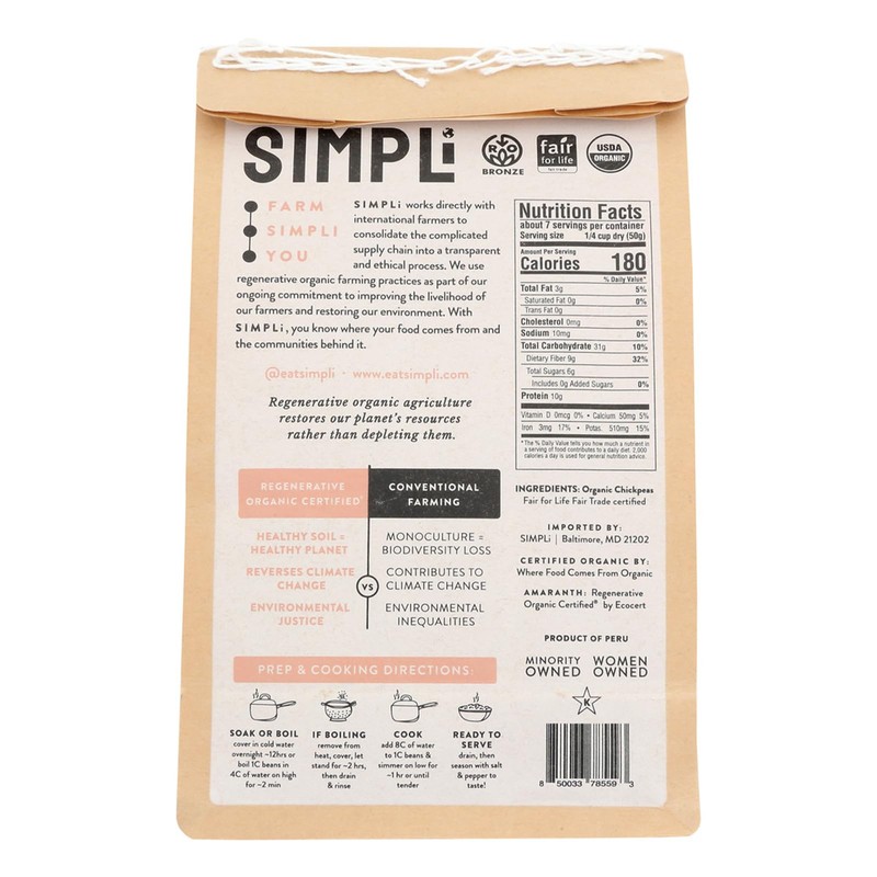 SIMPLi Regenerative Organic Certified ® Chickpeas, 12 OZ