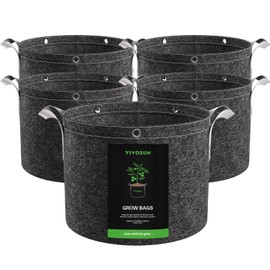 VIVOSUN - Paquete de 5 bolsas de cultivo de 3 galones, macetas de tela no tejida de 360 g de grosor con asas de correa, anillos multiusos, para entrenamiento de plantas con bajo estrés, frutas, verduras y flores
