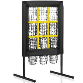 9 Hole Baseball Pitching Net, Portable & 3 Height Adjustable Softball Baseball Pitcher Training Equipment for Hitting and Pitching Practice Actual Strike Zone- Standard Size