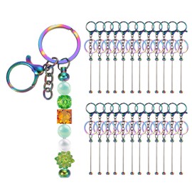PATIKIL 24 Pcs Beadable Keychains Bars, Metal Beaded Keychain Blanks Bulk Making Supplies Kit with Lobster Hook for Pendant DIY Art Crafts, Gradient Plating