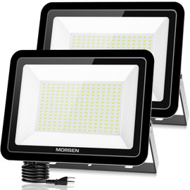 MORSEN 300W LED Flood Light Outdoor Super Bright Security Lights, UL Certificated Plug, IP66 Waterproof Outdoor Flood Light 30000lm 5000K Daylight White, Yard Garden Garages 2 Pack LED Flood Light