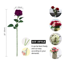 Omygarden Purple Artificial Rose Flower Bouquet, Fake Silk Roses,, Wedding Party Home Office Decoration,10PCS