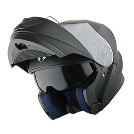 1Storm New Motorcycle Bike Modular Full Face Helmet Dual Visor Sun Shield with Rechargeable LED Tail Light: Matt Black