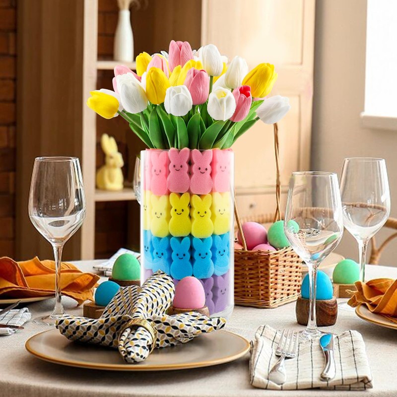 Labrostar Easter Decorations Easter Decor 15pcs Artificial Tulips with 48pcs