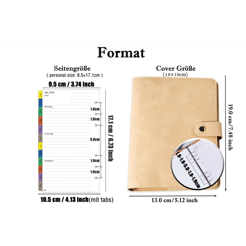 Calendar 2026 Personal A6 Ring Binder Refillable Weekly Planner /