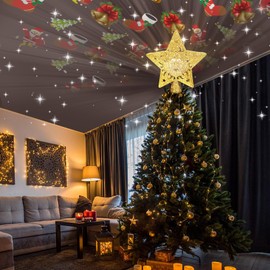 AOMIL Christmas Tree Topper, 3D Rotating Pattern Projector for Xmas Tree Topper, Hollow Design Christmas Decorations,Christmas Decor