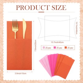 Cindeer 75 Pcs Pink and Orange Paper Linen Napkins Disposable Dinner Napkins Prefolded Guest Hand Towel with Built in Flatware Pocket for Wedding Birthday Baby Shower Tequila Bachelorette Party