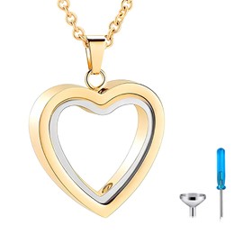 Heart Pendant Necklace For Ashes Stainless Steel Hair Locket Keepsake Memory Glass Urn Cremation Vial Necklaces(Gold)