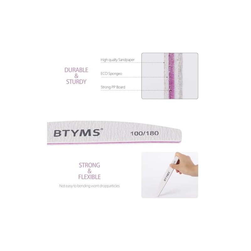 BTYMS 50 Piezas Limas de Uñas de Grano 100/180 -