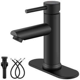 Aolemi Bathroom Faucet Single Hole,Single Handle Bathroom Sink Faucet with Supply Lines,with Pop Up Drain and Deck Plate,Matte Black