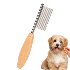 HOP Small Dog Comb with Wooden Handle Metal Dog Eye Comb 4.17in/10.6cm