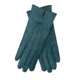 EEM women's gloves 100% vegan, velor look, soft elastic material, cuddly teddy fleece, dark green onesize