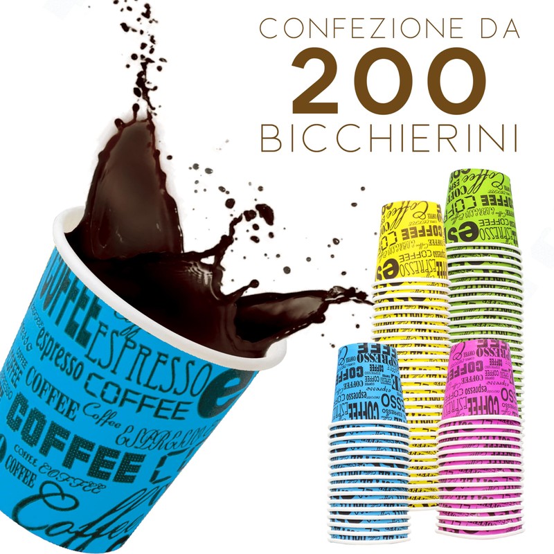 COFFISANO 200 Colourful Coffee Glasses | Paper Cups 75 ml