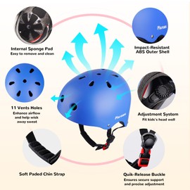 Plusawa Kids Bike Helmet, Adjustable Toddler Helmet for 2-15 Years Old, Boys Girls Multi-Sport Kids Helmet for Cycling, Skateboarding, Scooter, Skating 52-55CM (Blue, S)