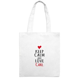 Jutebeutel mit Namen Carl - Motiv Keep Calm - Farbe weiß – Stoffbeutel, Jutesack, Hipster, Beutel