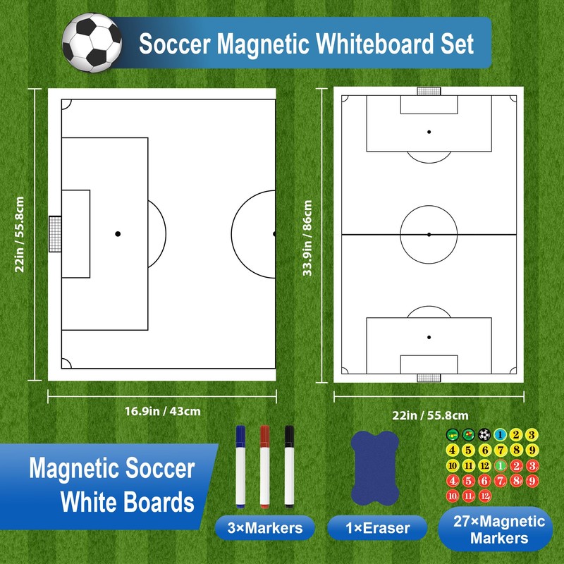 2 Piece Large Magnetic Soccer Coaches Clipboard,White Dry Erase Coaching
