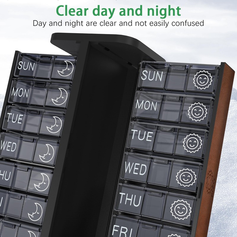 TALVOLC M PU Leather Weekly Pill Organizer, Detachable Travel Pill